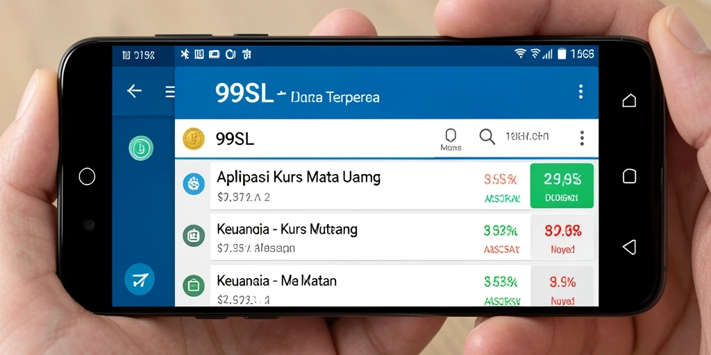 Antarmuka aplikasi 99SL menampilkan informasi kurs mata uang yang jelas.