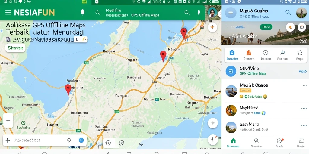 Tampilan antarmuka NESIAFUN saat menavigasi menggunakan GPS Offline Maps.
