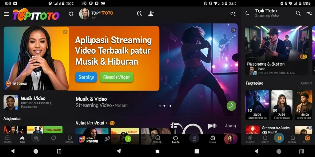 Tampilan antarmuka aplikasi TOP1TOTO yang menarik untuk Streaming Video.